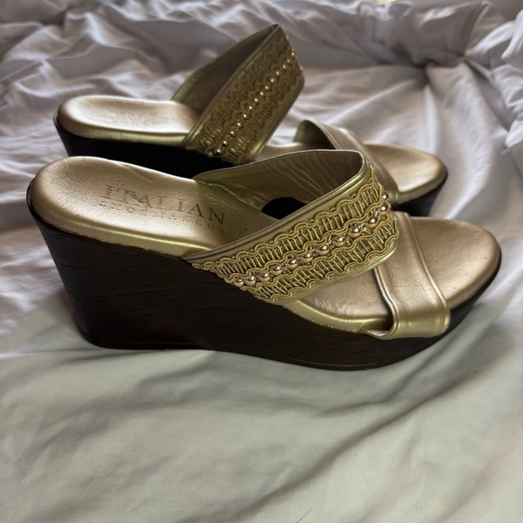 Italian Shoemakers Gold Woven Strap Sandals Boho - Picture 3 of 6